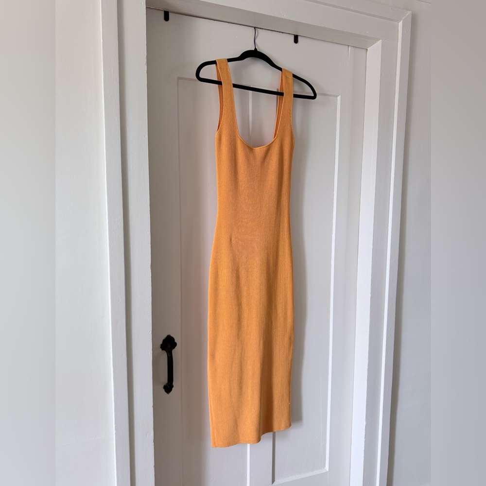 Ronny Kobo Collection Vibrant Mustard Yellow Knit Midi Dress